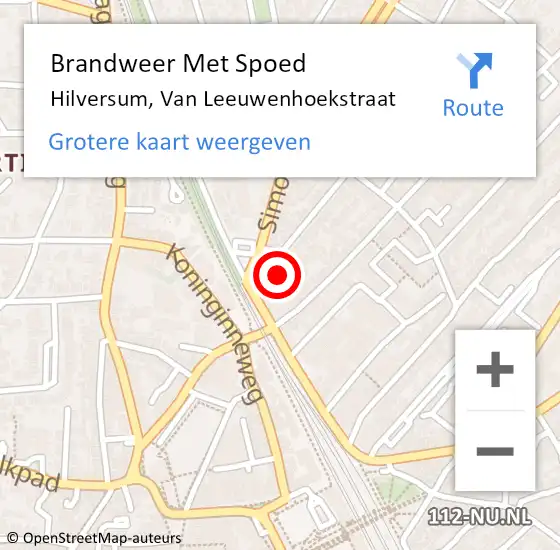 Locatie op kaart van de 112 melding: Brandweer Met Spoed Naar Hilversum, Van Leeuwenhoekstraat op 21 maart 2018 13:30