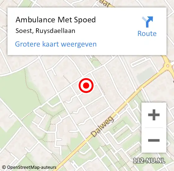 Locatie op kaart van de 112 melding: Ambulance Met Spoed Naar Soest, Ruysdaellaan op 21 maart 2018 13:38