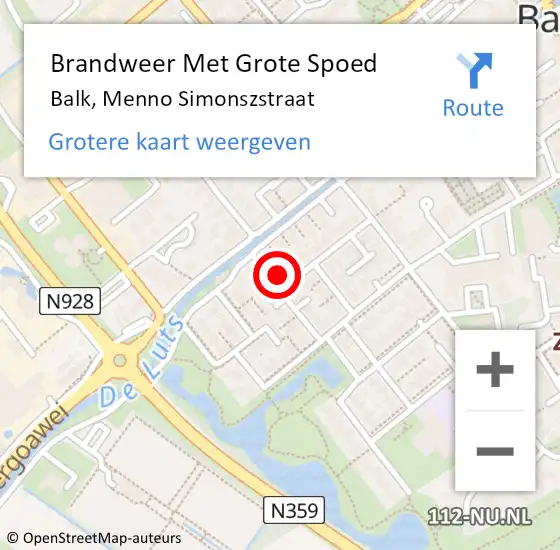 Locatie op kaart van de 112 melding: Brandweer Met Grote Spoed Naar Balk, Menno Simonszstraat op 19 februari 2014 19:09