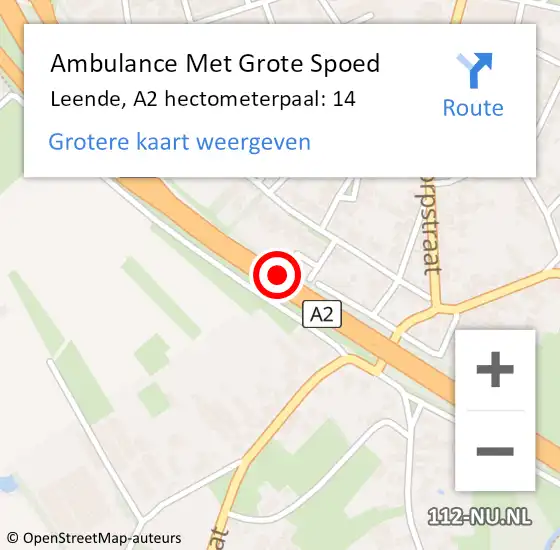Locatie op kaart van de 112 melding: Ambulance Met Grote Spoed Naar Leende, A2 hectometerpaal: 14 op 21 maart 2018 15:16