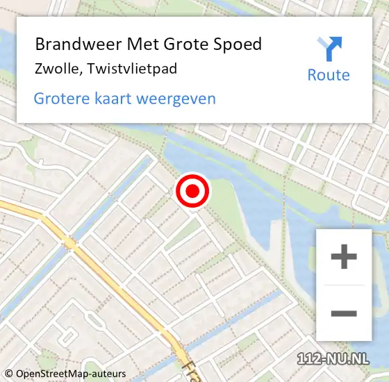 Locatie op kaart van de 112 melding: Brandweer Met Grote Spoed Naar Zwolle, Twistvlietpad op 21 maart 2018 15:32