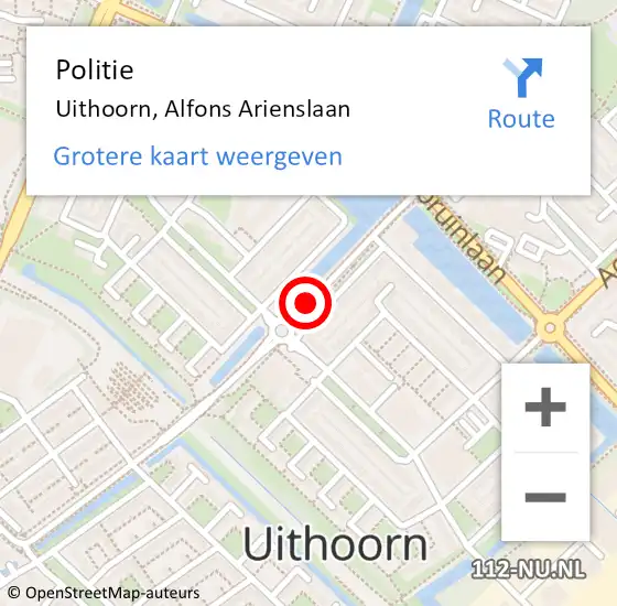 Locatie op kaart van de 112 melding: Politie Uithoorn, Alfons Arienslaan op 21 maart 2018 15:53