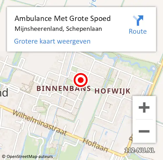 Locatie op kaart van de 112 melding: Ambulance Met Grote Spoed Naar Mijnsheerenland, Schepenlaan op 19 februari 2014 19:34