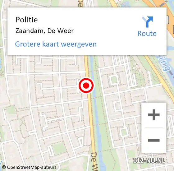 Locatie op kaart van de 112 melding: Politie Zaandam, De Weer op 21 maart 2018 18:11