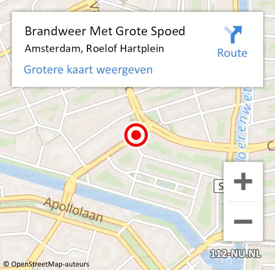 Locatie op kaart van de 112 melding: Brandweer Met Grote Spoed Naar Amsterdam, Roelof Hartplein op 21 maart 2018 18:58