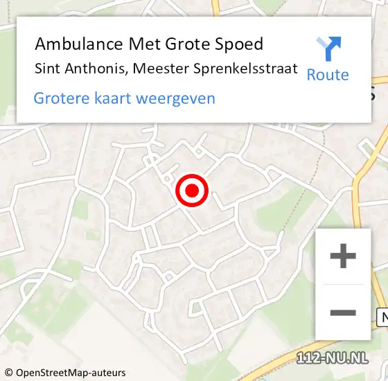 Locatie op kaart van de 112 melding: Ambulance Met Grote Spoed Naar Sint Anthonis, Meester Sprenkelsstraat op 21 maart 2018 20:59