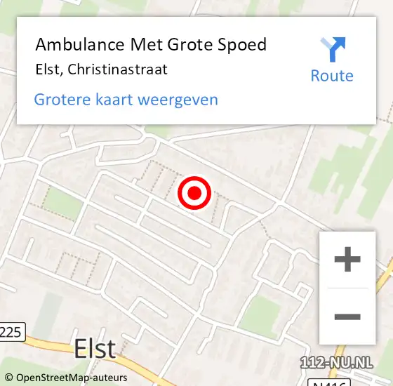 Locatie op kaart van de 112 melding: Ambulance Met Grote Spoed Naar Elst, Christinastraat op 21 maart 2018 20:59