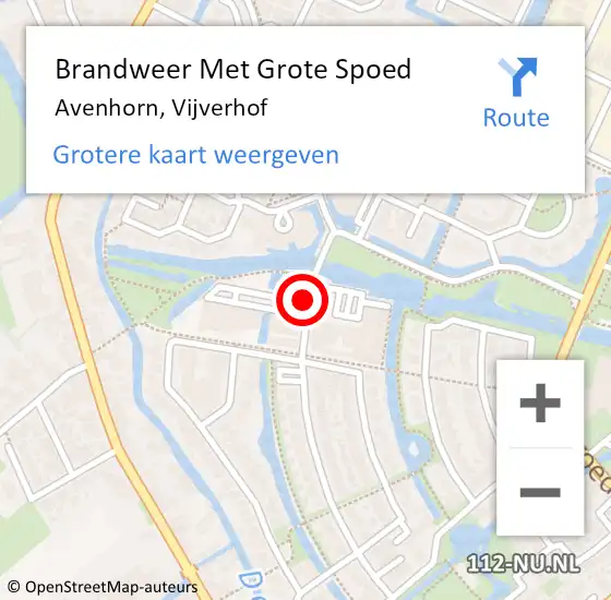 Locatie op kaart van de 112 melding: Brandweer Met Grote Spoed Naar Avenhorn, Vijverhof op 21 maart 2018 21:43