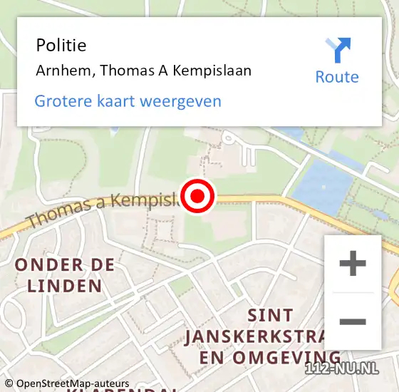 Locatie op kaart van de 112 melding: Politie Arnhem, Thomas A Kempislaan op 21 maart 2018 22:12