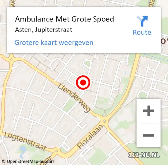 Locatie op kaart van de 112 melding: Ambulance Met Grote Spoed Naar Asten, Jupiterstraat op 21 maart 2018 23:05