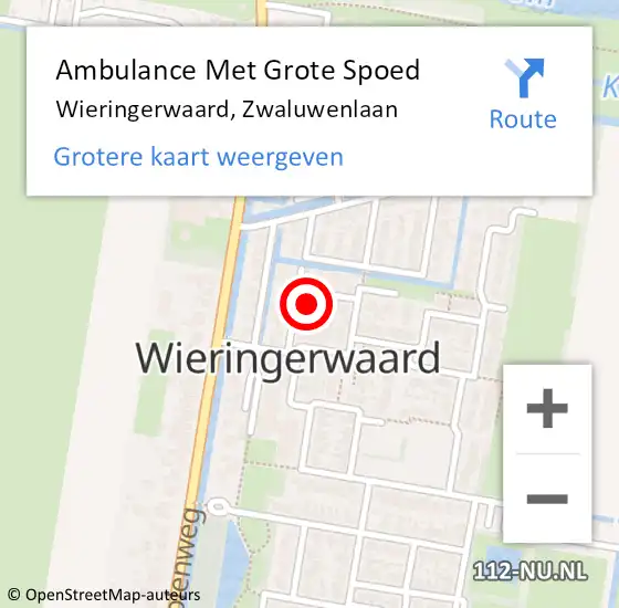 Locatie op kaart van de 112 melding: Ambulance Met Grote Spoed Naar Wieringerwaard, Zwaluwenlaan op 22 maart 2018 04:31