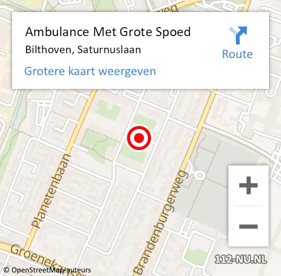 Locatie op kaart van de 112 melding: Ambulance Met Grote Spoed Naar Bilthoven, Saturnuslaan op 22 maart 2018 04:32