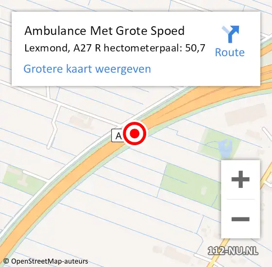 Locatie op kaart van de 112 melding: Ambulance Met Grote Spoed Naar Lexmond, A27 R hectometerpaal: 50,7 op 22 maart 2018 06:04
