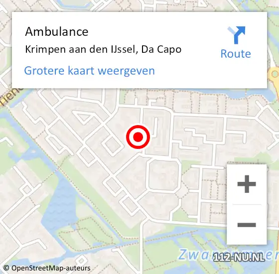 Locatie op kaart van de 112 melding: Ambulance Krimpen aan den IJssel, Da Capo op 22 maart 2018 07:06