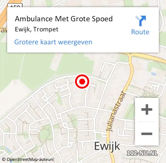 Locatie op kaart van de 112 melding: Ambulance Met Grote Spoed Naar Ewijk, Trompet op 22 maart 2018 08:56