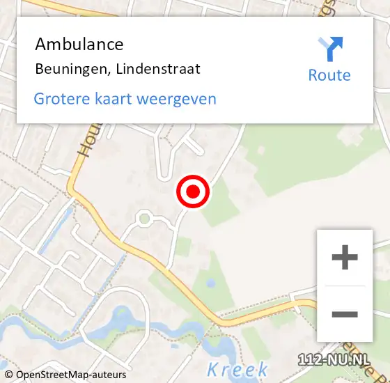 Locatie op kaart van de 112 melding: Ambulance Beuningen, Lindenstraat op 22 maart 2018 09:09