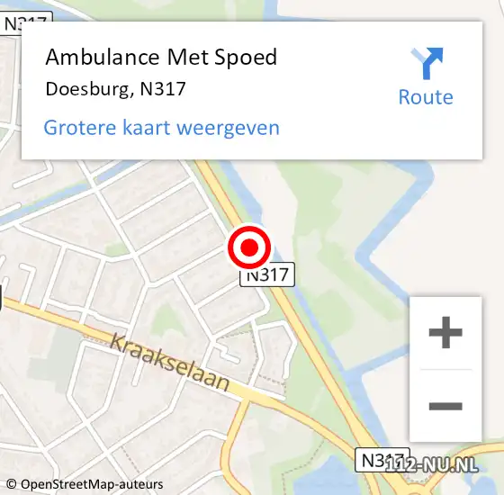 Locatie op kaart van de 112 melding: Ambulance Met Spoed Naar Doesburg, N317 op 22 maart 2018 09:11