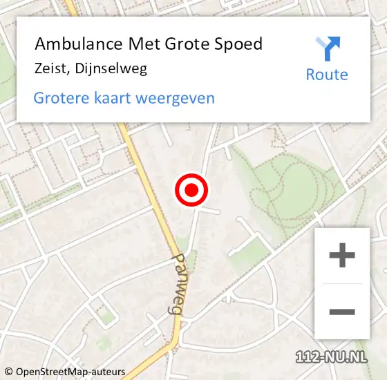 Locatie op kaart van de 112 melding: Ambulance Met Grote Spoed Naar Zeist, Dijnselweg op 22 maart 2018 09:12