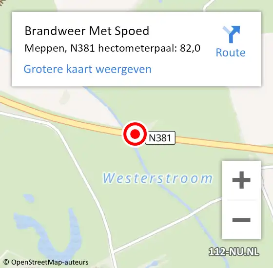 Locatie op kaart van de 112 melding: Brandweer Met Spoed Naar Meppen, N381 hectometerpaal: 82,0 op 19 februari 2014 21:02