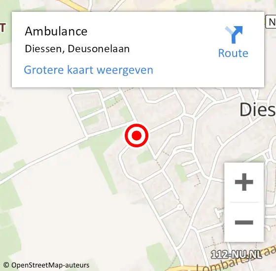 Locatie op kaart van de 112 melding: Ambulance Diessen, Deusonelaan op 22 maart 2018 12:21