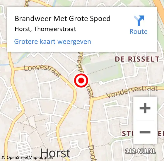 Locatie op kaart van de 112 melding: Brandweer Met Grote Spoed Naar Horst, Thomeerstraat op 22 maart 2018 12:30