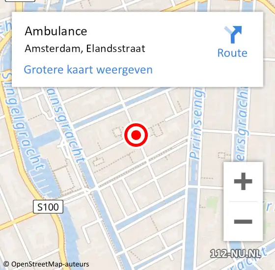 Locatie op kaart van de 112 melding: Ambulance Amsterdam, Elandsstraat op 22 maart 2018 14:37