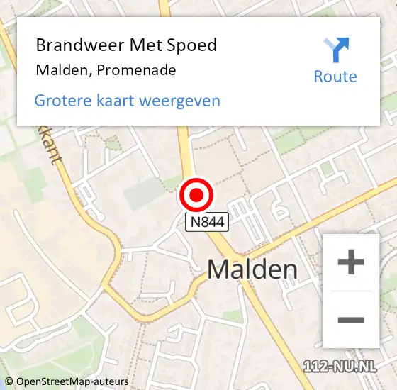 Locatie op kaart van de 112 melding: Brandweer Met Spoed Naar Malden, Promenade op 22 maart 2018 14:59