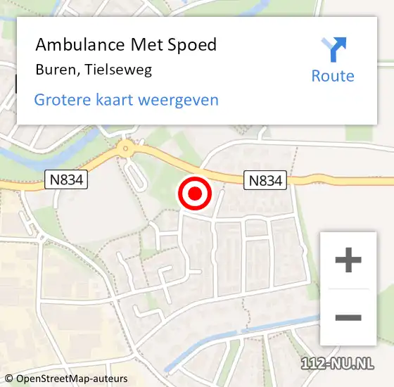 Locatie op kaart van de 112 melding: Ambulance Met Spoed Naar Buren, Tielseweg op 22 maart 2018 15:14