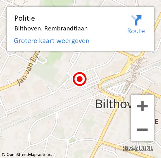 Locatie op kaart van de 112 melding: Politie Bilthoven, Rembrandtlaan op 22 maart 2018 16:02