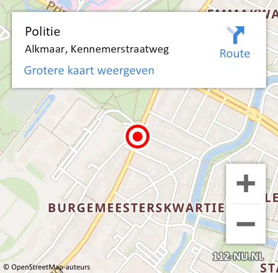 Locatie op kaart van de 112 melding: Politie Alkmaar, Kennemerstraatweg op 22 maart 2018 16:22