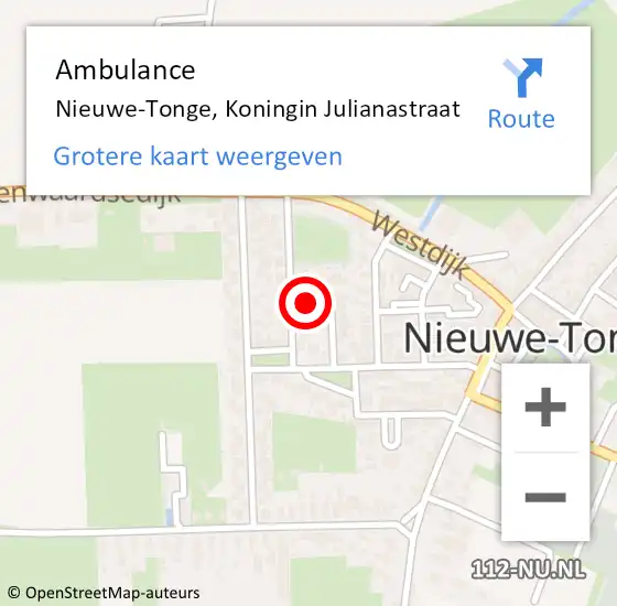 Locatie op kaart van de 112 melding: Ambulance Nieuwe-Tonge, Koningin Julianastraat op 22 maart 2018 16:25