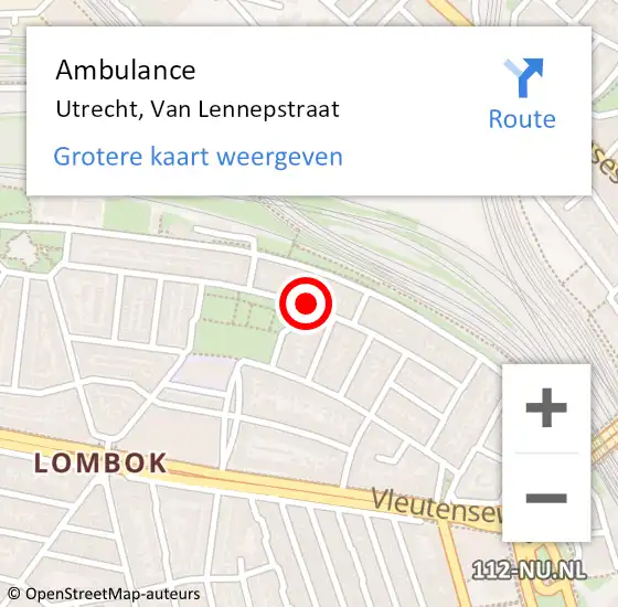 Locatie op kaart van de 112 melding: Ambulance Utrecht, Van Lennepstraat op 22 maart 2018 16:27