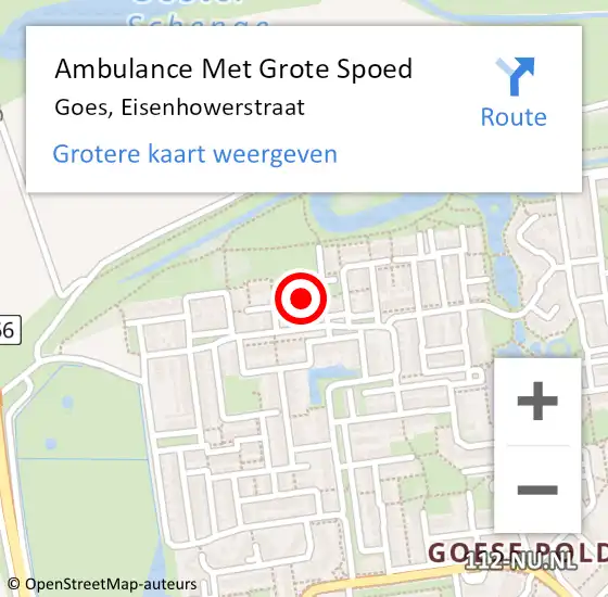 Locatie op kaart van de 112 melding: Ambulance Met Grote Spoed Naar Goes, Eisenhowerstraat op 22 maart 2018 16:32