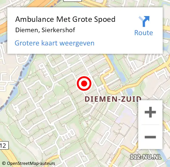 Locatie op kaart van de 112 melding: Ambulance Met Grote Spoed Naar Diemen, Sierkershof op 22 maart 2018 16:37