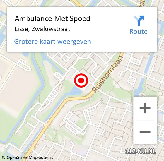 Locatie op kaart van de 112 melding: Ambulance Met Spoed Naar Lisse, Zwaluwstraat op 22 maart 2018 17:04