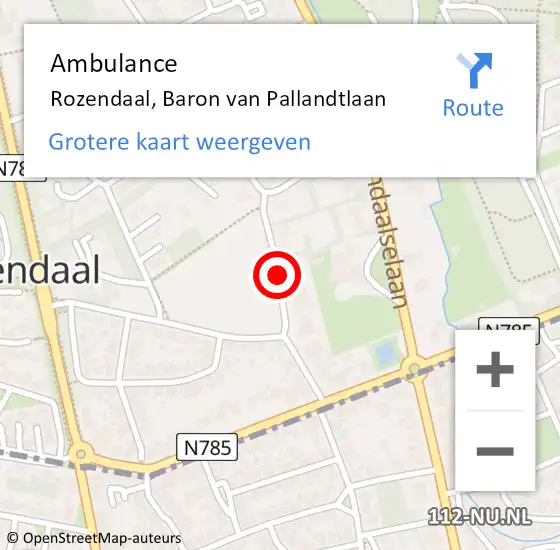 Locatie op kaart van de 112 melding: Ambulance Rozendaal, Baron van Pallandtlaan op 22 maart 2018 17:27