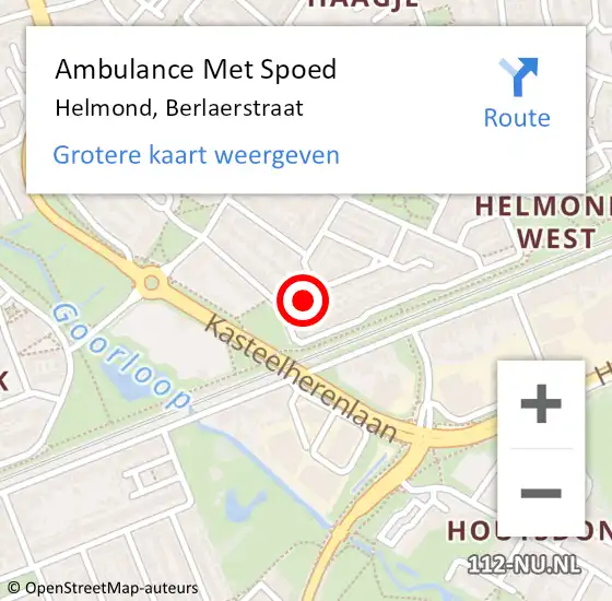 Locatie op kaart van de 112 melding: Ambulance Met Spoed Naar Helmond, Berlaerstraat op 22 maart 2018 19:02