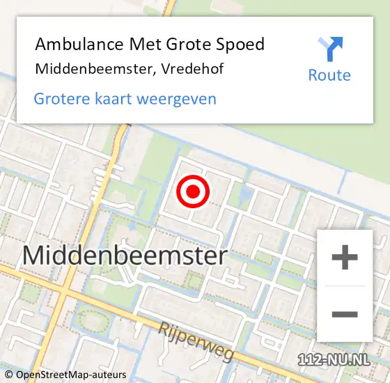 Locatie op kaart van de 112 melding: Ambulance Met Grote Spoed Naar Middenbeemster, Vredehof op 22 maart 2018 19:21