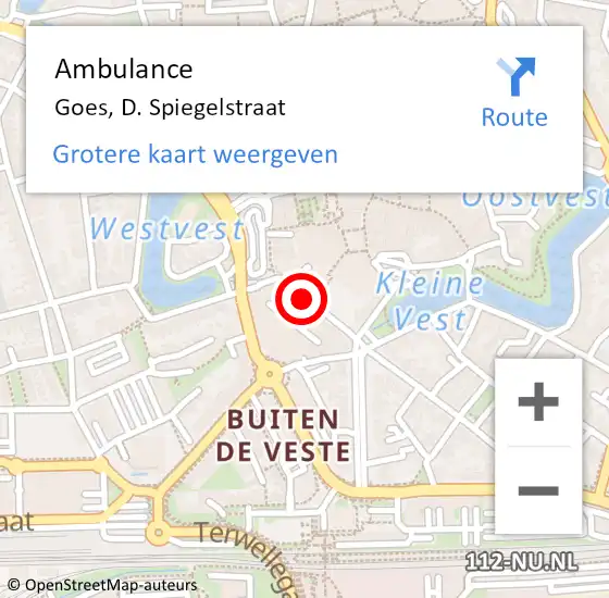 Locatie op kaart van de 112 melding: Ambulance Goes, D. Spiegelstraat op 22 maart 2018 21:17