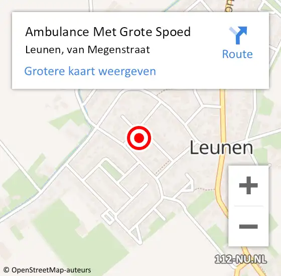 Locatie op kaart van de 112 melding: Ambulance Met Grote Spoed Naar Leunen, van Megenstraat op 19 februari 2014 23:13