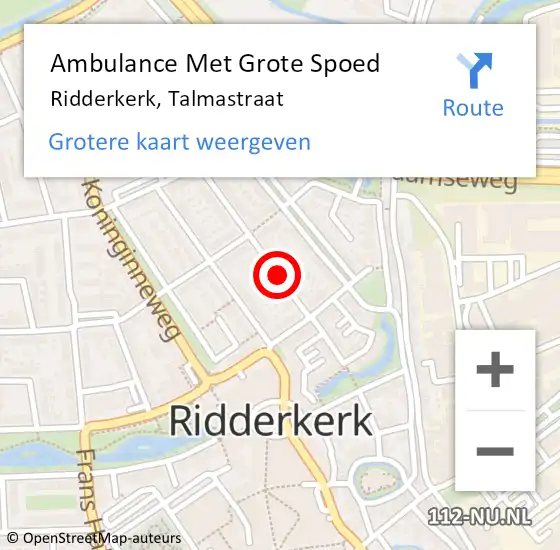 Locatie op kaart van de 112 melding: Ambulance Met Grote Spoed Naar Ridderkerk, Talmastraat op 23 maart 2018 00:09