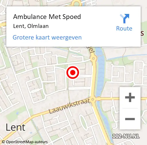 Locatie op kaart van de 112 melding: Ambulance Met Spoed Naar Lent, Olmlaan op 23 maart 2018 00:47