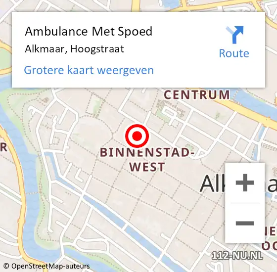 Locatie op kaart van de 112 melding: Ambulance Met Spoed Naar Alkmaar, Hoogstraat op 23 maart 2018 02:35