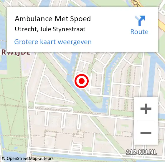 Locatie op kaart van de 112 melding: Ambulance Met Spoed Naar Utrecht, Jule Stynestraat op 23 maart 2018 03:36