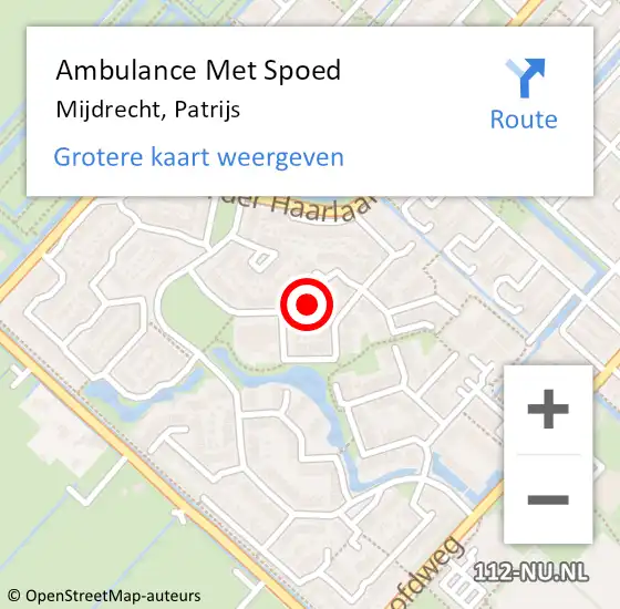 Locatie op kaart van de 112 melding: Ambulance Met Spoed Naar Mijdrecht, Patrijs op 23 maart 2018 05:16