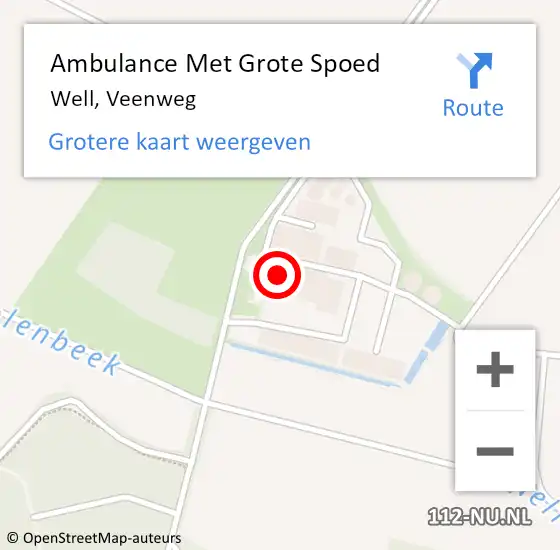 Locatie op kaart van de 112 melding: Ambulance Met Grote Spoed Naar Well, Veenweg op 23 maart 2018 06:19