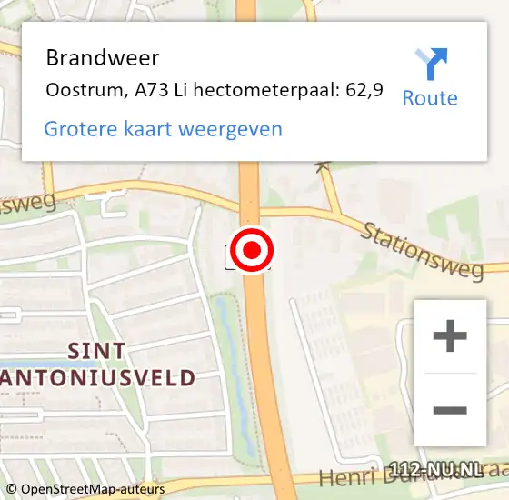 Locatie op kaart van de 112 melding: Brandweer Oostrum, A73 R op 23 maart 2018 06:29