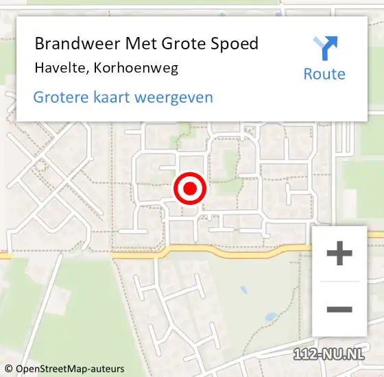 Locatie op kaart van de 112 melding: Brandweer Met Grote Spoed Naar Havelte, Korhoenweg op 23 maart 2018 11:23