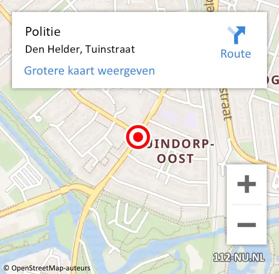 Locatie op kaart van de 112 melding: Politie Den Helder, Tuinstraat op 23 maart 2018 12:51