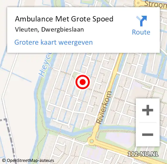 Locatie op kaart van de 112 melding: Ambulance Met Grote Spoed Naar Vleuten, Dwergbieslaan op 23 maart 2018 15:05